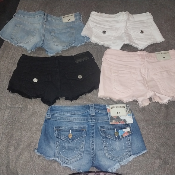 True Religion Women's Jean Shorts - Light Blue White Black Pink Dark Blue
